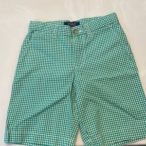 Boys green and white plaid Polo shorts